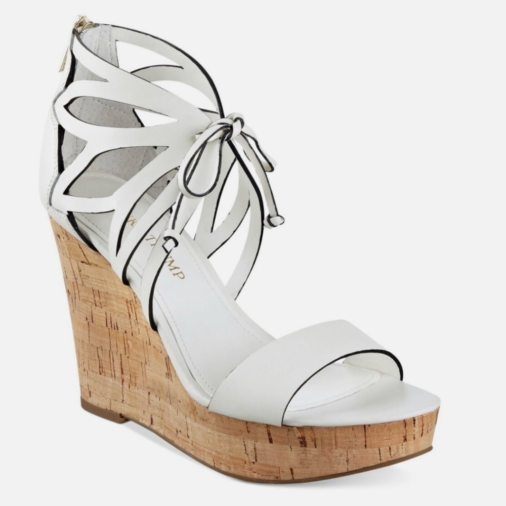 Ivanka Trump White and Tan Wedge Sandals